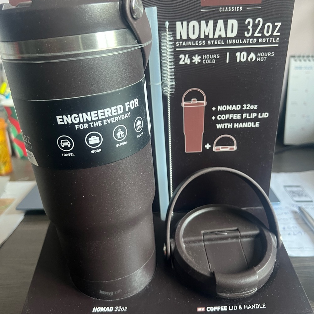 HydraPeak Nomad 32oz w 2 LIDS, Straw Brown Coffee Cold Stainless Double